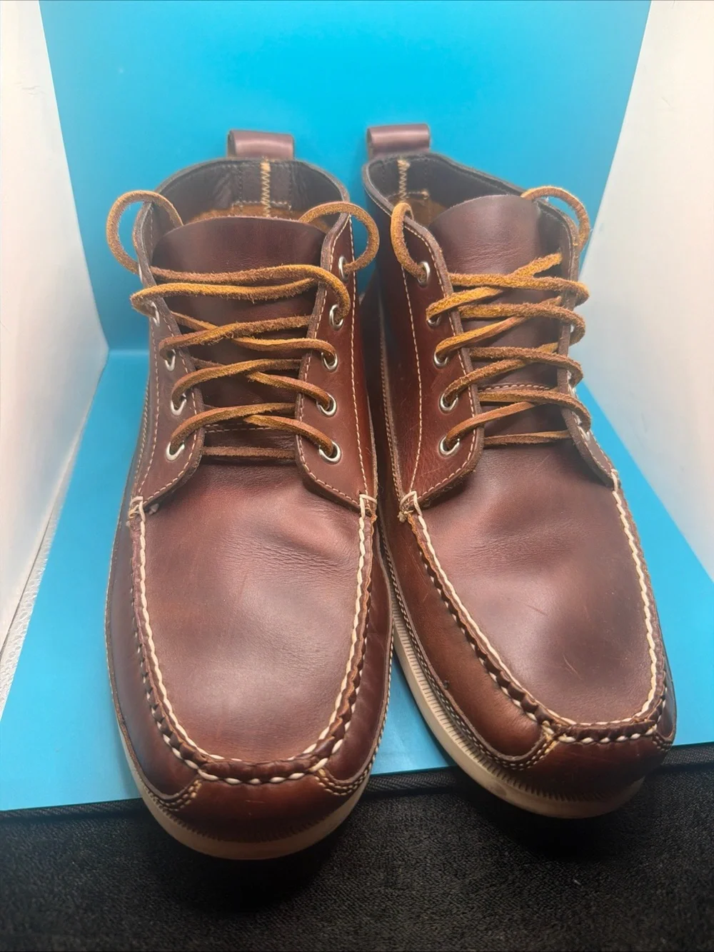 New G.H  Bass & Co Camp Moc Boots Brown Mens White Soles 10 M Leather Laces